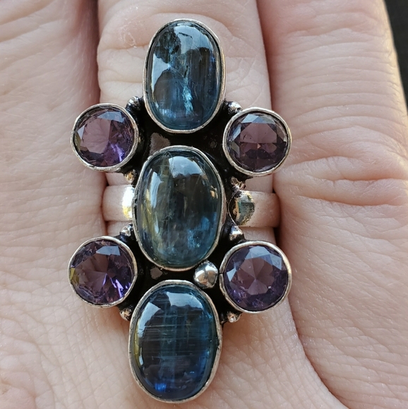 New Blue Kyanite & Amethyst 925 Silver Ring. - Picture 2 of 8